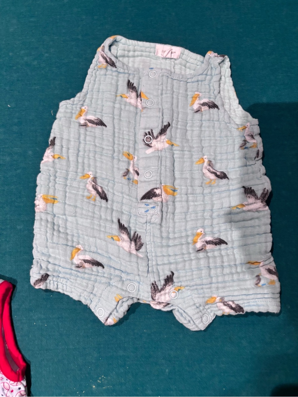 Angel Dear Light Blue Muslin Baby Romper with Pelican Print
